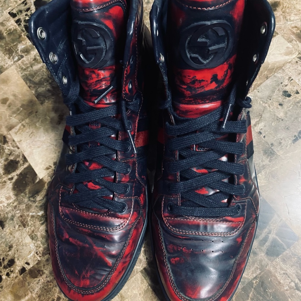 Gucci Red and Black Sneakers with Glossy Finish